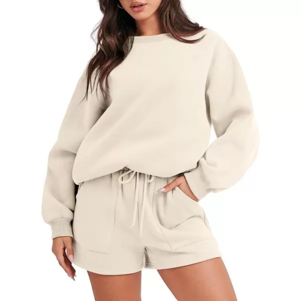 imageANRABESS Women 2 Piece Outfits Sweatsuit Oversized Sweatshirt amp Lounge Shorts 2023 Casual Cozy Pajamas Tracksuit SetBeige