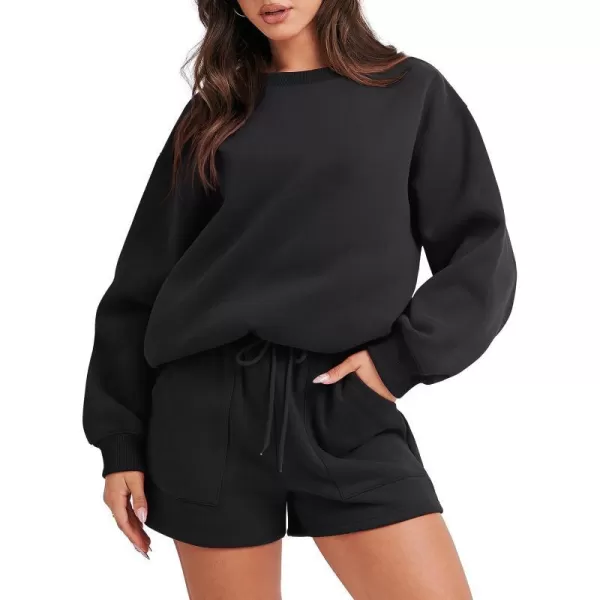 imageANRABESS Women 2 Piece Outfits Sweatsuit Oversized Sweatshirt amp Lounge Shorts 2023 Casual Cozy Pajamas Tracksuit SetBlack