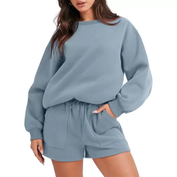 imageANRABESS Women 2 Piece Outfits Sweatsuit Oversized Sweatshirt amp Lounge Shorts 2023 Casual Cozy Pajamas Tracksuit SetBlue