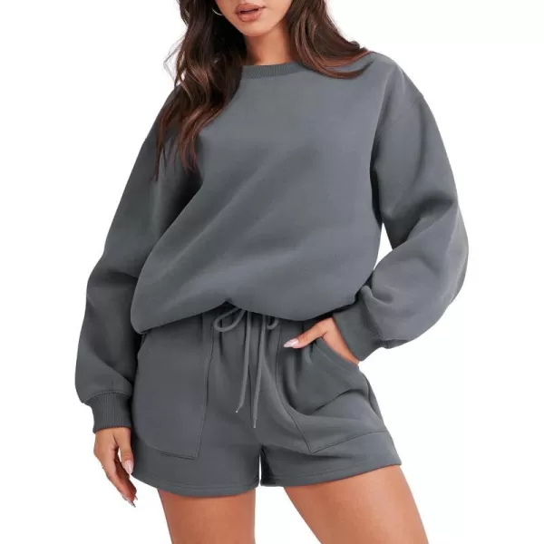 imageANRABESS Women 2 Piece Outfits Sweatsuit Oversized Sweatshirt amp Lounge Shorts 2023 Casual Cozy Pajamas Tracksuit SetDark Grey