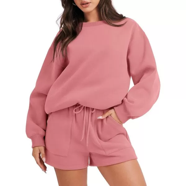 imageANRABESS Women 2 Piece Outfits Sweatsuit Oversized Sweatshirt amp Lounge Shorts 2023 Casual Cozy Pajamas Tracksuit SetDark Pink
