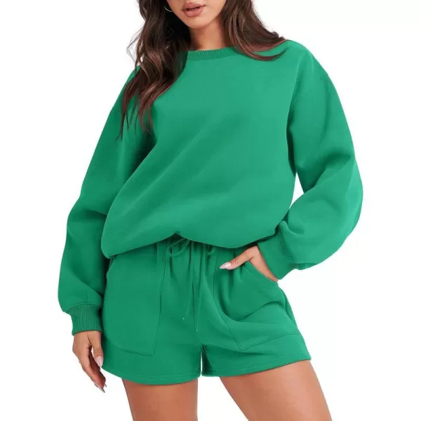 imageANRABESS Women 2 Piece Outfits Sweatsuit Oversized Sweatshirt amp Lounge Shorts 2023 Casual Cozy Pajamas Tracksuit SetGreen