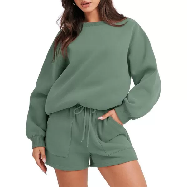 imageANRABESS Women 2 Piece Outfits Sweatsuit Oversized Sweatshirt amp Lounge Shorts 2023 Casual Cozy Pajamas Tracksuit SetLight Green