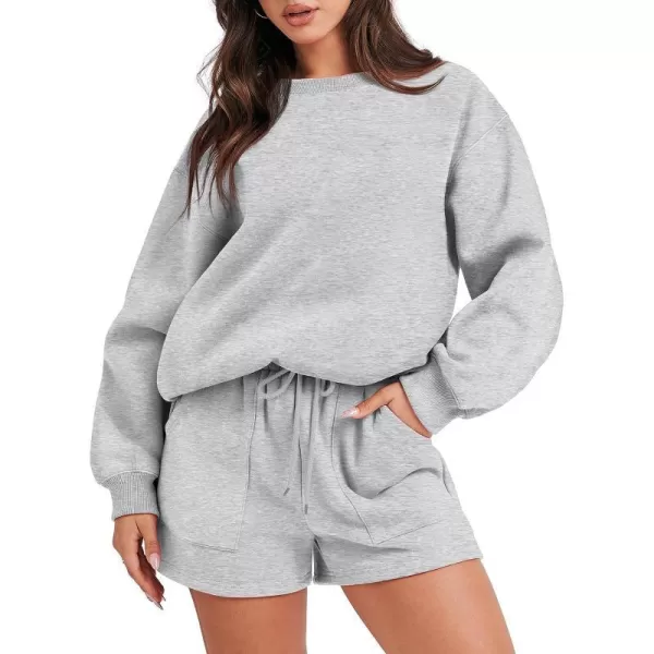imageANRABESS Women 2 Piece Outfits Sweatsuit Oversized Sweatshirt amp Lounge Shorts 2023 Casual Cozy Pajamas Tracksuit SetLight Grey