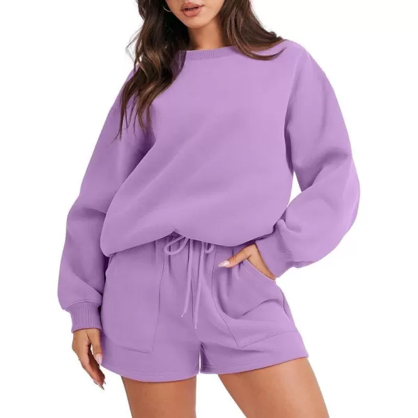 imageANRABESS Women 2 Piece Outfits Sweatsuit Oversized Sweatshirt amp Lounge Shorts 2023 Casual Cozy Pajamas Tracksuit SetPurple