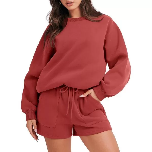 imageANRABESS Women 2 Piece Outfits Sweatsuit Oversized Sweatshirt amp Lounge Shorts 2023 Casual Cozy Pajamas Tracksuit SetRust Red