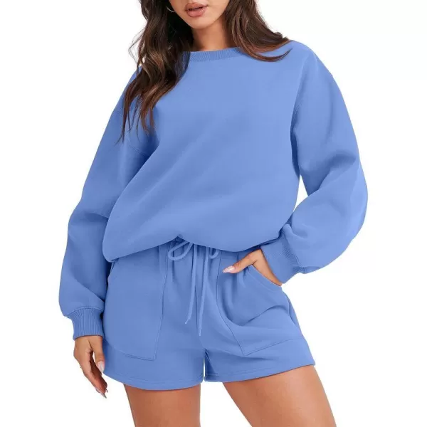 imageANRABESS Women 2 Piece Outfits Sweatsuit Oversized Sweatshirt amp Lounge Shorts 2023 Casual Cozy Pajamas Tracksuit SetSky