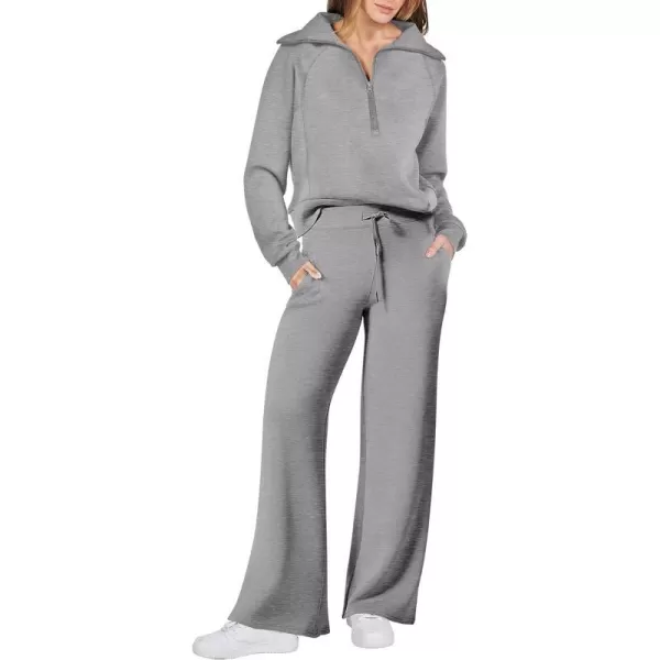 imageANRABESS Women 2 Piece Outfits Sweatsuit Set 2023 Fall Oversized Half Zip Sweatshirt Wide Leg Sweatpant Lounge Set TracksuitGrey