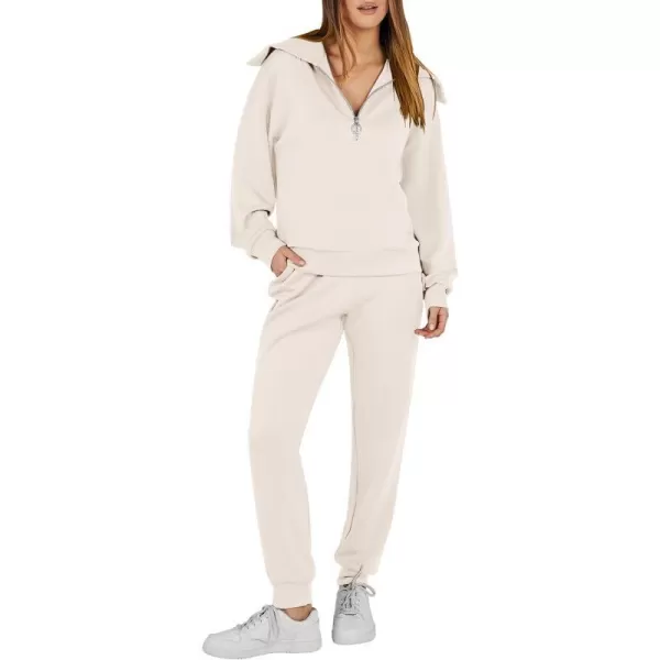 imageANRABESS Women 2 Piece Outfits Sweatsuit Set Fall Fashion Half Zip Sweatshirt Jogger Sweatpants Lounge Matching SetApricot