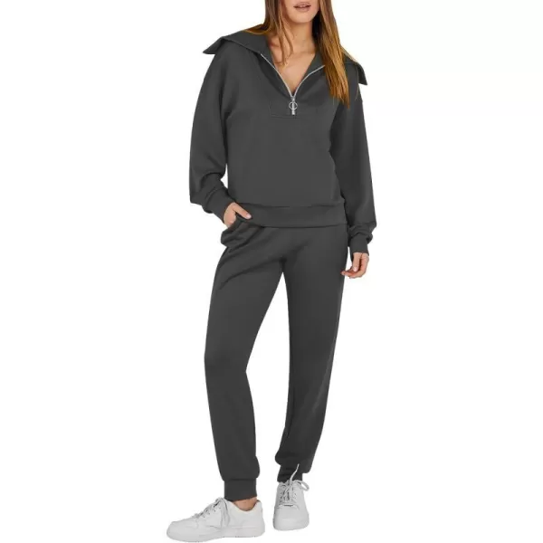 imageANRABESS Women 2 Piece Outfits Sweatsuit Set Fall Fashion Half Zip Sweatshirt Jogger Sweatpants Lounge Matching SetBlack