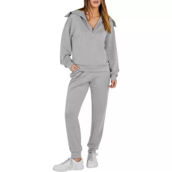 imageANRABESS Women 2 Piece Outfits Sweatsuit Set Fall Fashion Half Zip Sweatshirt Jogger Sweatpants Lounge Matching SetDeep Gray