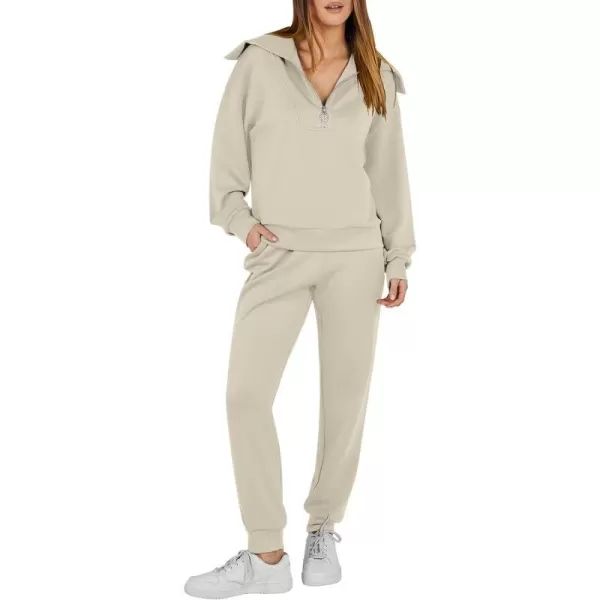 imageANRABESS Women 2 Piece Outfits Sweatsuit Set Fall Fashion Half Zip Sweatshirt Jogger Sweatpants Lounge Matching SetGray