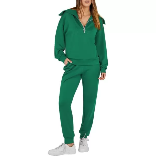 imageANRABESS Women 2 Piece Outfits Sweatsuit Set Fall Fashion Half Zip Sweatshirt Jogger Sweatpants Lounge Matching SetGreen