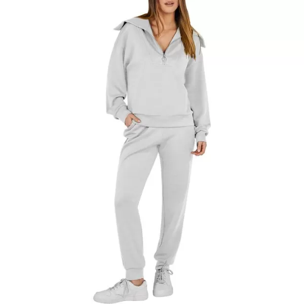 imageANRABESS Women 2 Piece Outfits Sweatsuit Set Fall Fashion Half Zip Sweatshirt Jogger Sweatpants Lounge Matching SetLight Gray