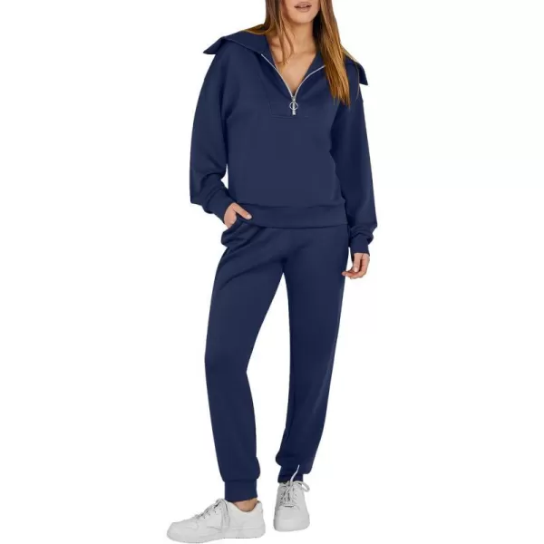 imageANRABESS Women 2 Piece Outfits Sweatsuit Set Fall Fashion Half Zip Sweatshirt Jogger Sweatpants Lounge Matching SetNavy Blue