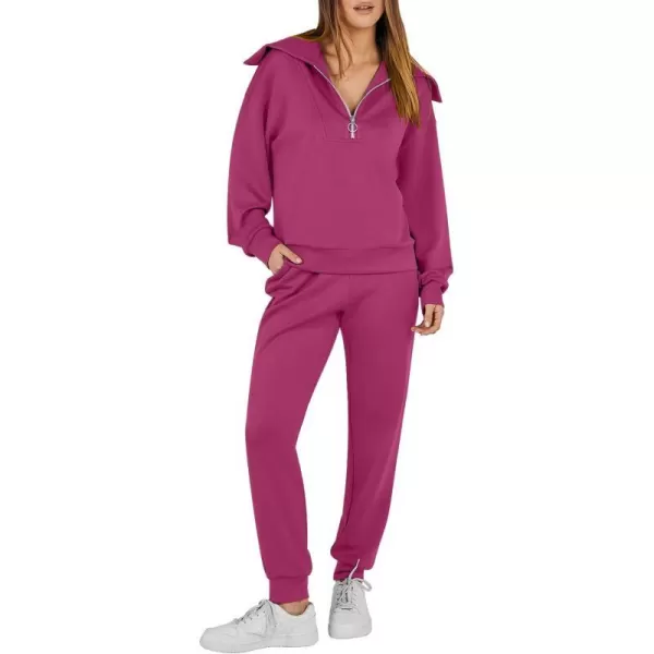 imageANRABESS Women 2 Piece Outfits Sweatsuit Set Fall Fashion Half Zip Sweatshirt Jogger Sweatpants Lounge Matching SetRose