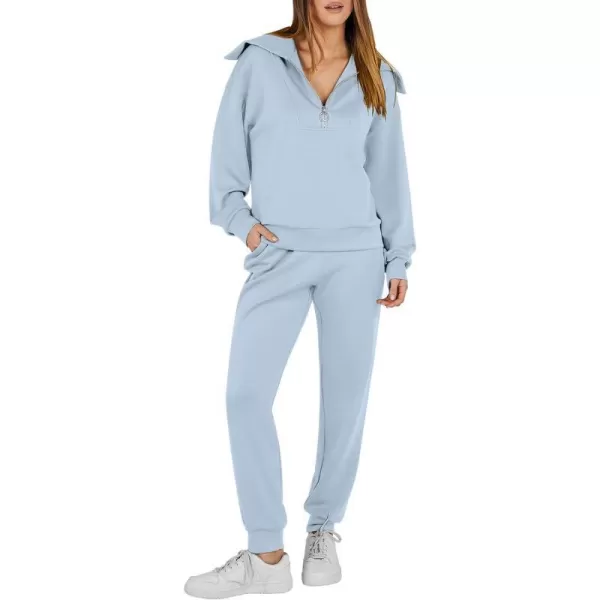 imageANRABESS Women 2 Piece Outfits Sweatsuit Set Fall Fashion Half Zip Sweatshirt Jogger Sweatpants Lounge Matching SetSky Blue