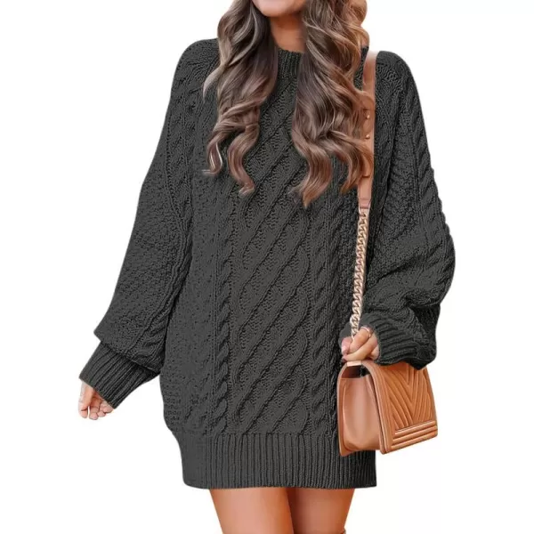 imageANRABESS Women 2023 Fall Crewneck Long Sleeve Oversized Cable Knit Chunky Pullover Short Sweater DressesDeep Gray