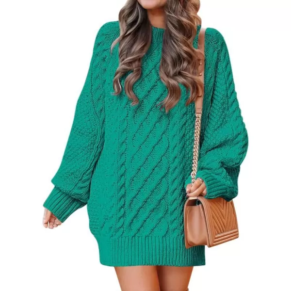 imageANRABESS Women 2023 Fall Crewneck Long Sleeve Oversized Cable Knit Chunky Pullover Short Sweater DressesGreen