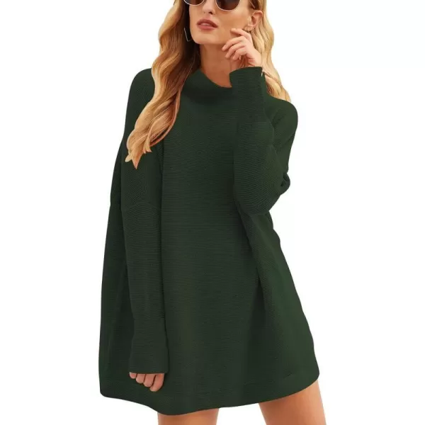 imageANRABESS Women 2023 Trendy Casual Turtleneck Batwing Sleeve Slouchy Oversized Ribbed Knit Tunic Sweaters PulloverArmygreen
