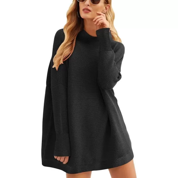 imageANRABESS Women 2023 Trendy Casual Turtleneck Batwing Sleeve Slouchy Oversized Ribbed Knit Tunic Sweaters PulloverBlack