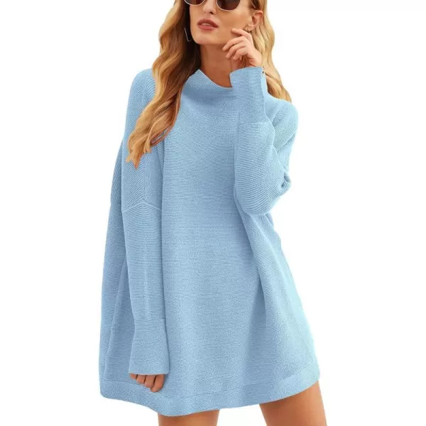 imageANRABESS Women 2023 Trendy Casual Turtleneck Batwing Sleeve Slouchy Oversized Ribbed Knit Tunic Sweaters PulloverBlue