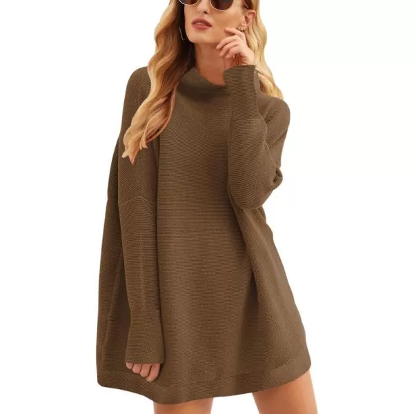 imageANRABESS Women 2023 Trendy Casual Turtleneck Batwing Sleeve Slouchy Oversized Ribbed Knit Tunic Sweaters PulloverCoffee