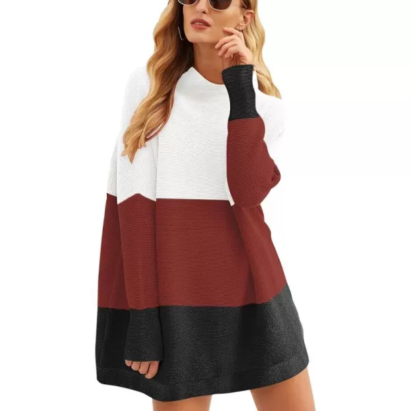 imageANRABESS Women 2023 Trendy Casual Turtleneck Batwing Sleeve Slouchy Oversized Ribbed Knit Tunic Sweaters PulloverColor Block 1