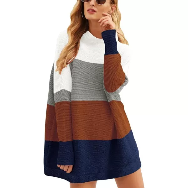 imageANRABESS Women 2023 Trendy Casual Turtleneck Batwing Sleeve Slouchy Oversized Ribbed Knit Tunic Sweaters PulloverColor Block 2