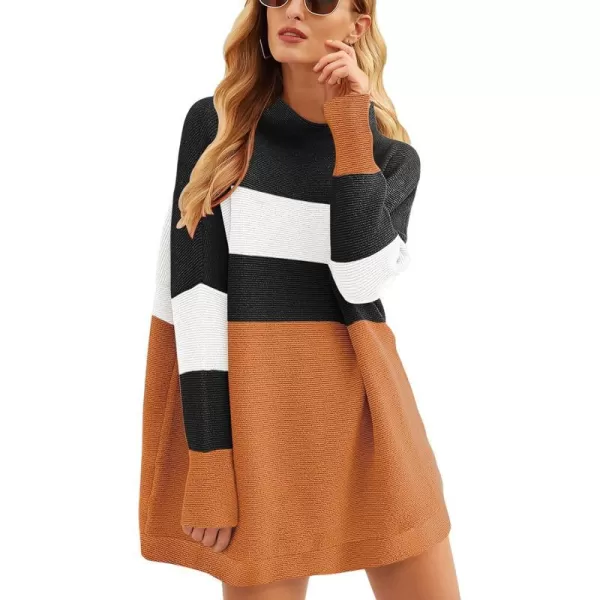 imageANRABESS Women 2023 Trendy Casual Turtleneck Batwing Sleeve Slouchy Oversized Ribbed Knit Tunic Sweaters PulloverColor Block 3