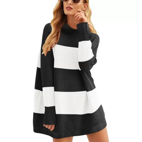 imageANRABESS Women 2023 Trendy Casual Turtleneck Batwing Sleeve Slouchy Oversized Ribbed Knit Tunic Sweaters PulloverColor Block 4