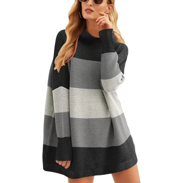 imageANRABESS Women 2023 Trendy Casual Turtleneck Batwing Sleeve Slouchy Oversized Ribbed Knit Tunic Sweaters PulloverColor Block 5