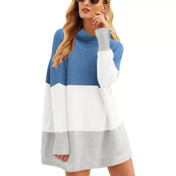 imageANRABESS Women 2023 Trendy Casual Turtleneck Batwing Sleeve Slouchy Oversized Ribbed Knit Tunic Sweaters PulloverColor Block 6