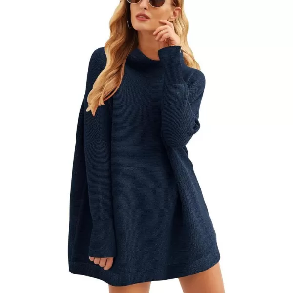 imageANRABESS Women 2023 Trendy Casual Turtleneck Batwing Sleeve Slouchy Oversized Ribbed Knit Tunic Sweaters PulloverDark Blue