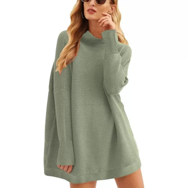 imageANRABESS Women 2023 Trendy Casual Turtleneck Batwing Sleeve Slouchy Oversized Ribbed Knit Tunic Sweaters PulloverGrass