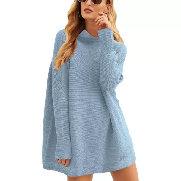 imageANRABESS Women 2023 Trendy Casual Turtleneck Batwing Sleeve Slouchy Oversized Ribbed Knit Tunic Sweaters PulloverGray Blue