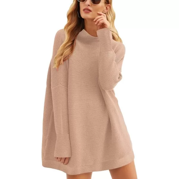 imageANRABESS Women 2023 Trendy Casual Turtleneck Batwing Sleeve Slouchy Oversized Ribbed Knit Tunic Sweaters PulloverKhaki