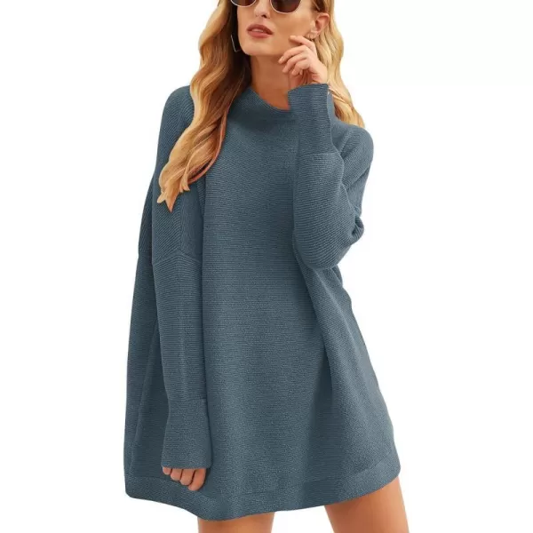 imageANRABESS Women 2023 Trendy Casual Turtleneck Batwing Sleeve Slouchy Oversized Ribbed Knit Tunic Sweaters PulloverNavyblue
