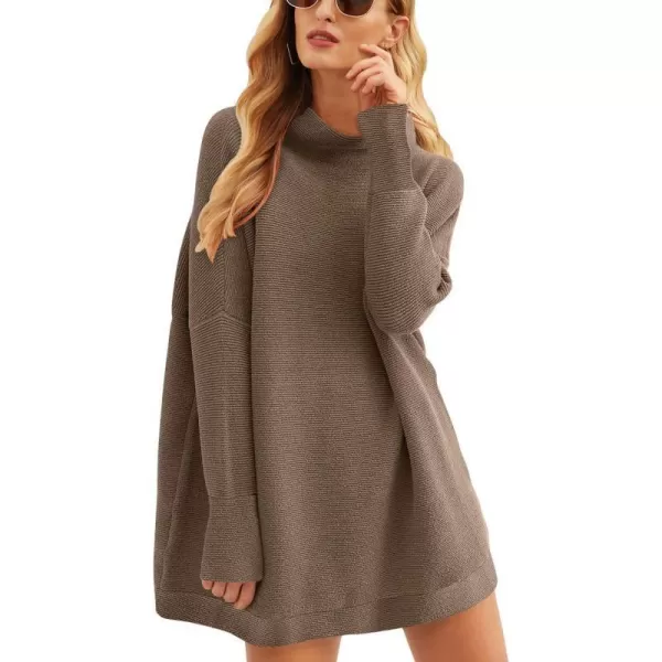 imageANRABESS Women 2023 Trendy Casual Turtleneck Batwing Sleeve Slouchy Oversized Ribbed Knit Tunic Sweaters PulloverNutmeg