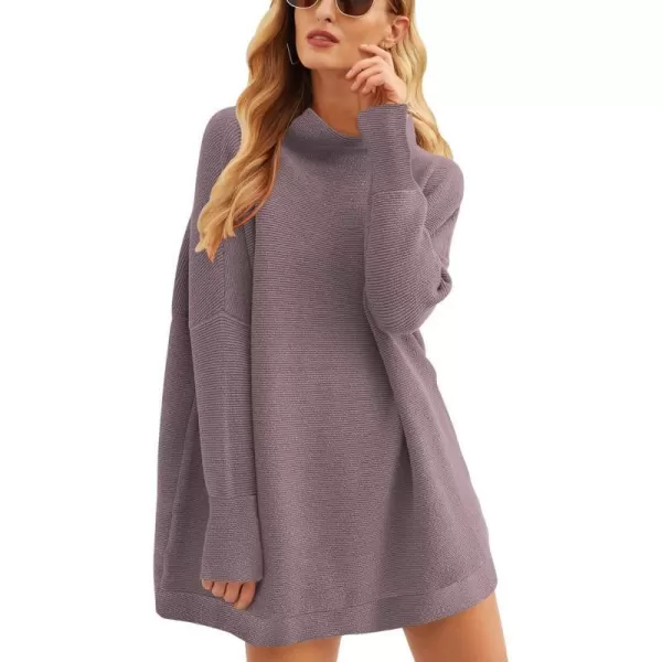 imageANRABESS Women 2023 Trendy Casual Turtleneck Batwing Sleeve Slouchy Oversized Ribbed Knit Tunic Sweaters PulloverPurple