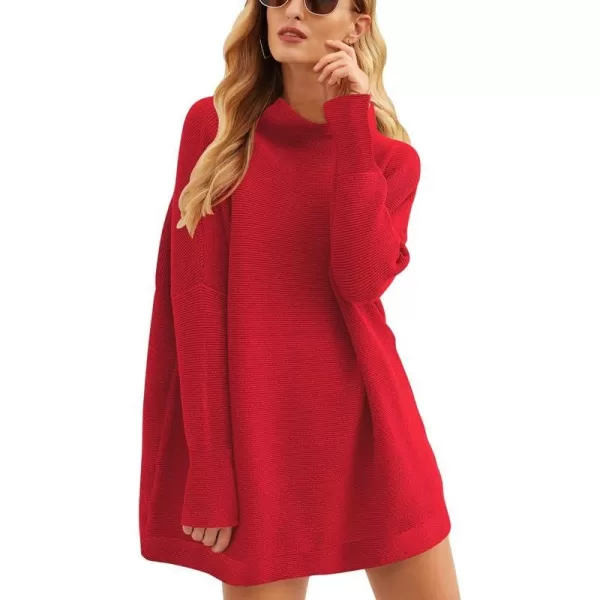 imageANRABESS Women 2023 Trendy Casual Turtleneck Batwing Sleeve Slouchy Oversized Ribbed Knit Tunic Sweaters PulloverRed