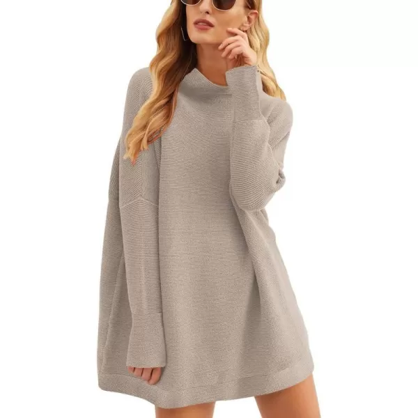 imageANRABESS Women 2023 Trendy Casual Turtleneck Batwing Sleeve Slouchy Oversized Ribbed Knit Tunic Sweaters PulloverRed Apricot