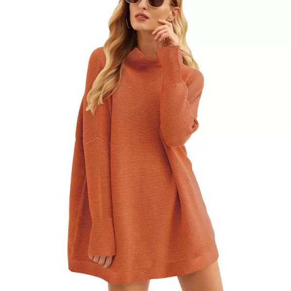 imageANRABESS Women 2023 Trendy Casual Turtleneck Batwing Sleeve Slouchy Oversized Ribbed Knit Tunic Sweaters PulloverRust Orange