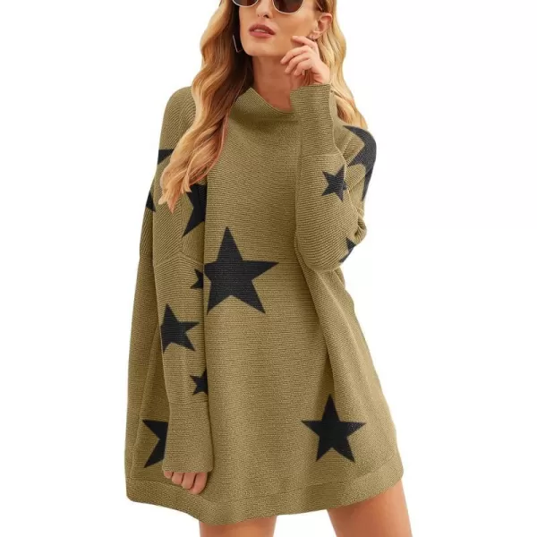 imageANRABESS Women 2023 Trendy Casual Turtleneck Batwing Sleeve Slouchy Oversized Ribbed Knit Tunic Sweaters PulloverStar Black
