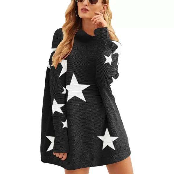 imageANRABESS Women 2023 Trendy Casual Turtleneck Batwing Sleeve Slouchy Oversized Ribbed Knit Tunic Sweaters PulloverStar White