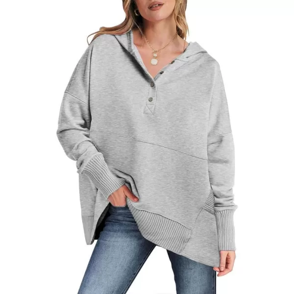 imageANRABESS Women Casual Button V Neck Hoodies Oversized Pullover Sweatshirt Hooded Sweater Tops with PocketsLight Gray