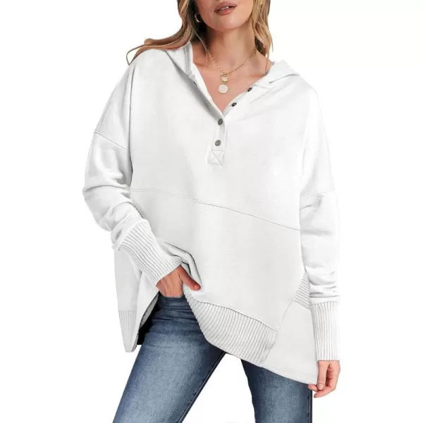 imageANRABESS Women Casual Button V Neck Hoodies Oversized Pullover Sweatshirt Hooded Sweater Tops with PocketsWhite