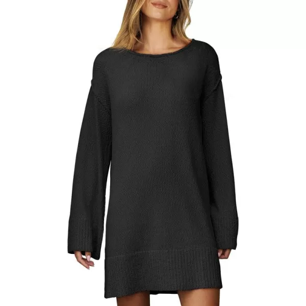 imageANRABESS Women Casual Crewneck Long Sleeve Oversized Chunky Sweater Mini Dress Winter Loose Slouchy Soft TunicBlack