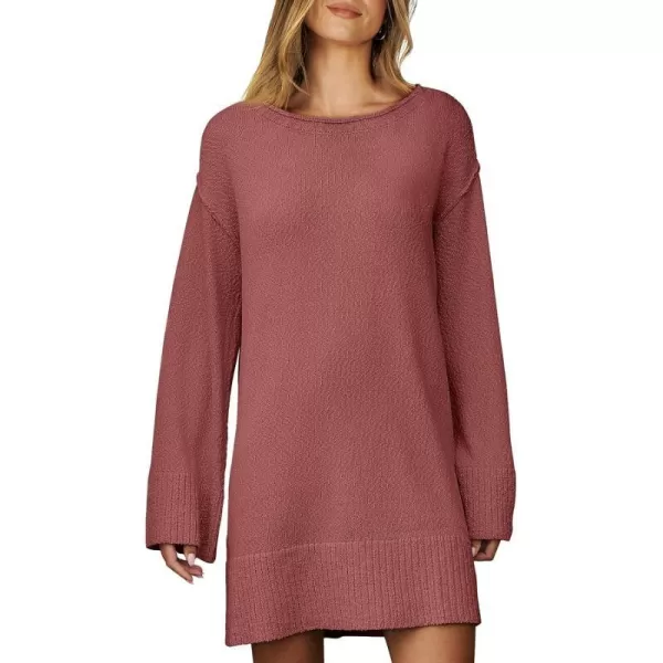 imageANRABESS Women Casual Crewneck Long Sleeve Oversized Chunky Sweater Mini Dress Winter Loose Slouchy Soft TunicFuchsia