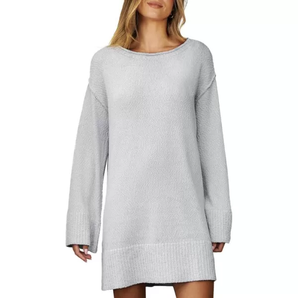 imageANRABESS Women Casual Crewneck Long Sleeve Oversized Chunky Sweater Mini Dress Winter Loose Slouchy Soft TunicGray